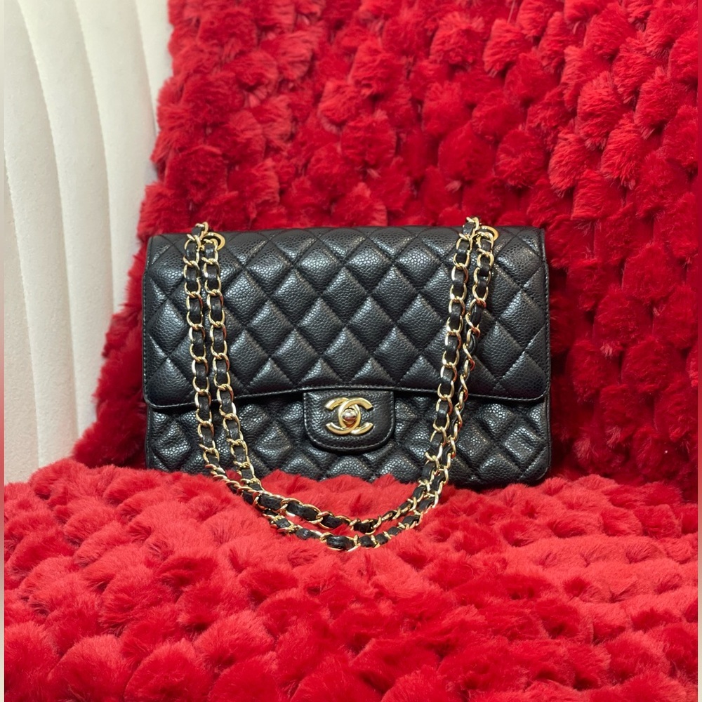 Chanel Black Quilted Caviar Medium Classic Double Flap Bag Gold Hardware, 2017